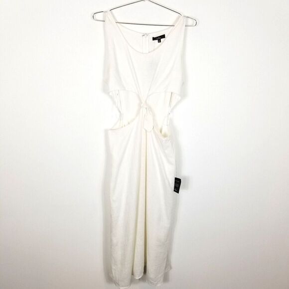 Lulus Dresses & Skirts - Lulu's Women Stun All Summer White Linen Cutout Tie-Front Midi Dress Size XL‎